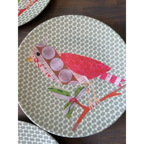 Set of 8 West Elm Melamine Bird Dessert Lunch Salad Plates 9" - Picture 3 of 8